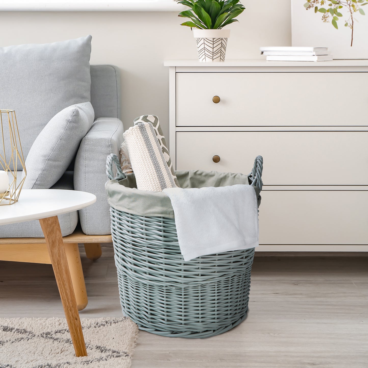 Home Storage Grey Painted Wicker Basket for Laundry Toys Baby Nursery Collection Reusable Detachable Washable