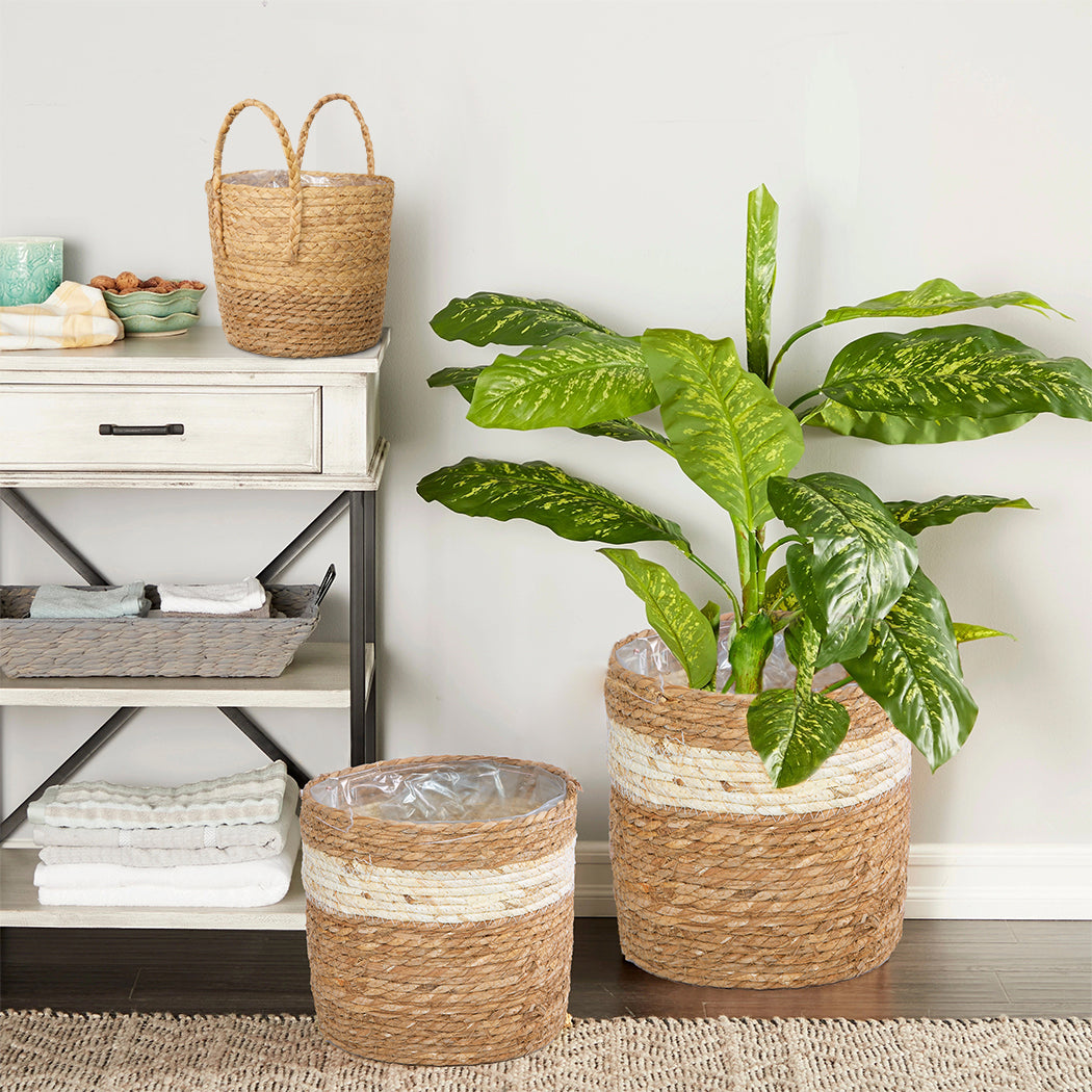 Greenleaves Natural Seagrass Indoor Planter Storage Basket Flower Pot with waterproof liner