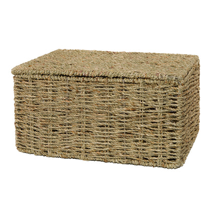 Seagrass Woven Storage Basket With Lid Gift Basket Hamper UnderBed Storage