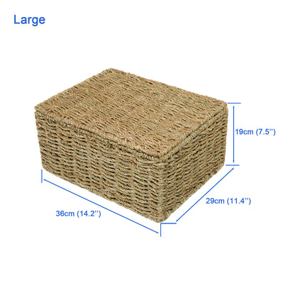 Seagrass Woven Storage Basket With Lid Gift Basket Hamper UnderBed Storage