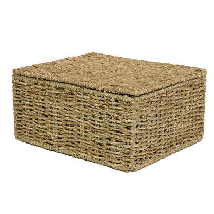 Seagrass Woven Storage Basket With Lid Gift Basket Hamper UnderBed Storage