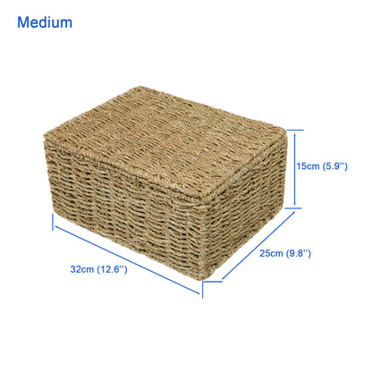 Seagrass Woven Storage Basket With Lid Gift Basket Hamper UnderBed Storage