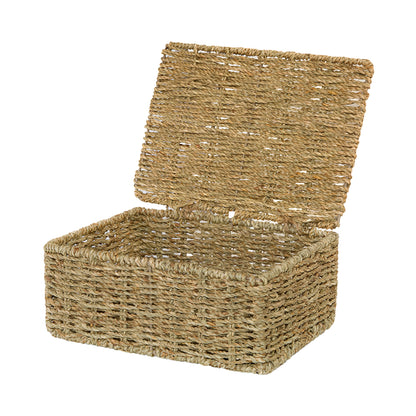 Seagrass Woven Storage Basket With Lid Gift Basket Hamper UnderBed Storage