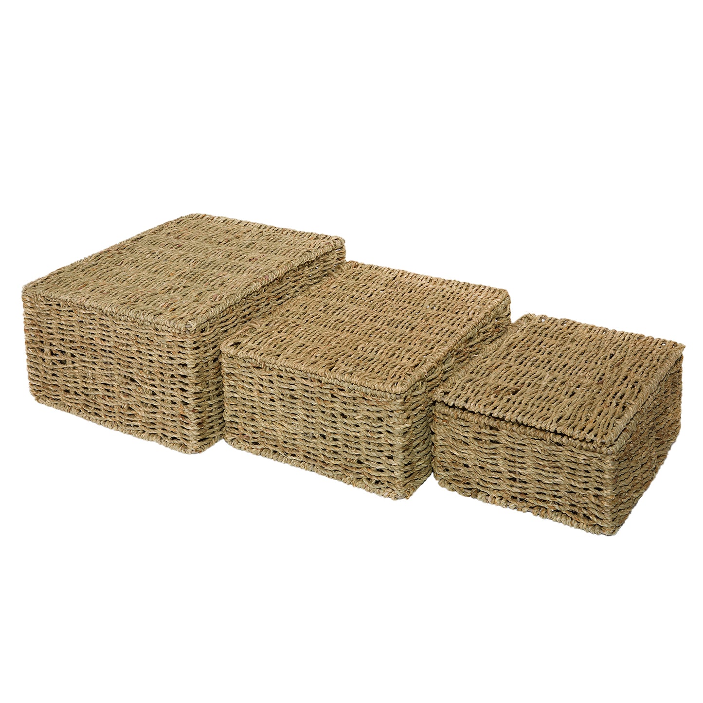 Seagrass Woven Storage Basket With Lid Gift Basket Hamper UnderBed Storage