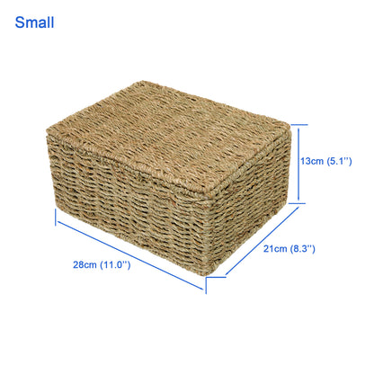 Seagrass Woven Storage Basket With Lid Gift Basket Hamper UnderBed Storage