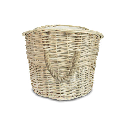 Natural Wicker Vintage Grey Basket with Liner and Handles (1 count) for Storage and Collection and Laundry at Home, Reusable Washable, Waterproof in Oval and Round Shape One size Dark Grey