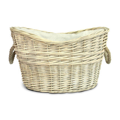 Natural Wicker Vintage Grey Basket with Liner and Handles (1 count) for Storage and Collection and Laundry at Home, Reusable Washable, Waterproof in Oval and Round Shape One size Dark Grey