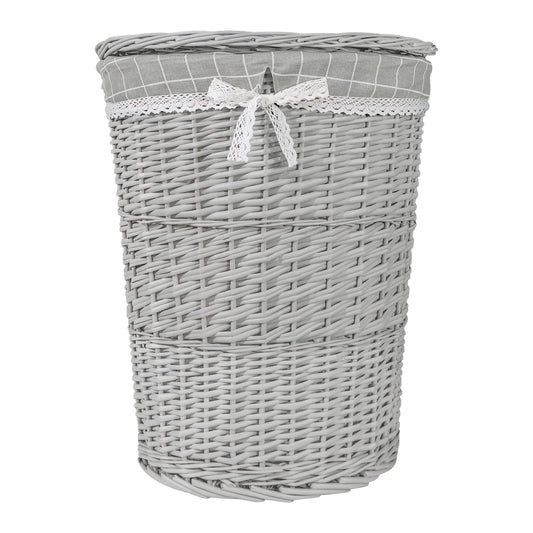 Wicker Oval Laundry Basket Bathroom Storage Laundry Bag Bin With Liner and Lid