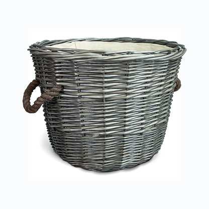 Natural Wicker Vintage Grey Basket with Liner and Handles (1 count) for Storage and Collection and Laundry at Home, Reusable Washable, Waterproof in Oval and Round Shape One size Dark Grey