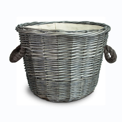 Natural Wicker Vintage Grey Basket with Liner and Handles (1 count) for Storage and Collection and Laundry at Home, Reusable Washable, Waterproof in Oval and Round Shape One size Dark Grey