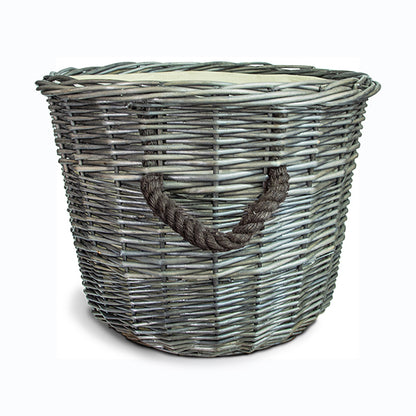 Natural Wicker Vintage Grey Basket with Liner and Handles (1 count) for Storage and Collection and Laundry at Home, Reusable Washable, Waterproof in Oval and Round Shape One size Dark Grey