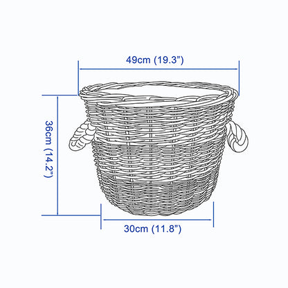 Natural Wicker Vintage Grey Basket with Liner and Handles (1 count) for Storage and Collection and Laundry at Home, Reusable Washable, Waterproof in Oval and Round Shape One size Dark Grey