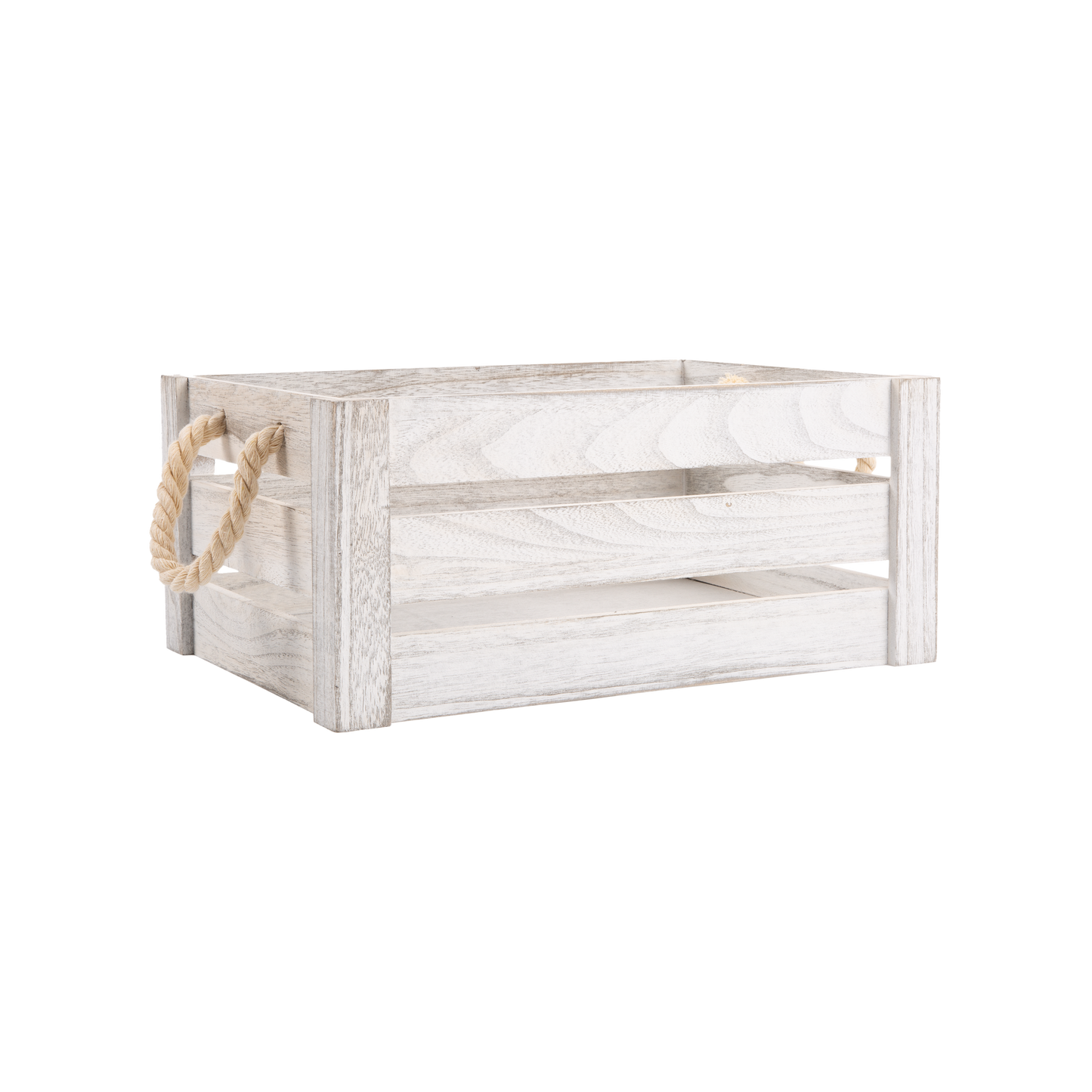 White Wash Rope Handled Wooden Crate