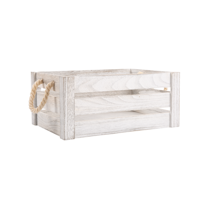 White Wash Rope Handled Wooden Crate