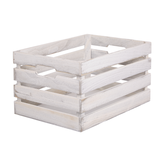 White Wash Slatted Wooden Crate