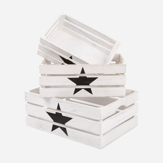 White Wash Star Pattern Wooden Crate