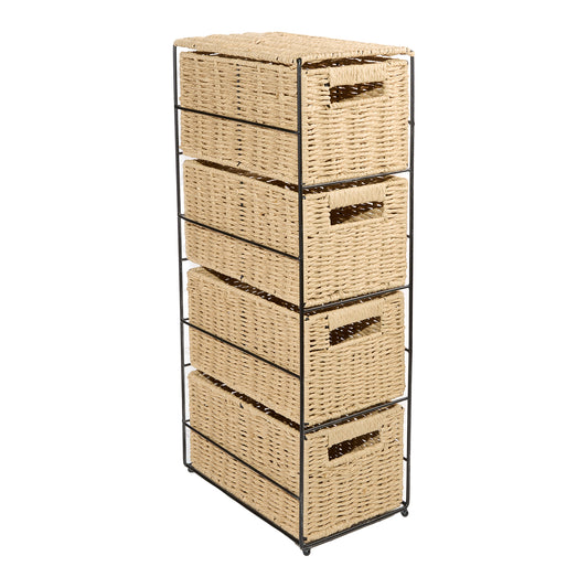 Seagrass Storage Unit Organizer and Cabinet with 4 Drawers for Narrow Space Storage and Collection at Home and Office Window Display