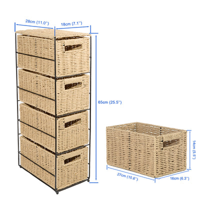 Seagrass Storage Unit Organizer and Cabinet with 4 Drawers for Narrow Space Storage and Collection at Home and Office Window Display