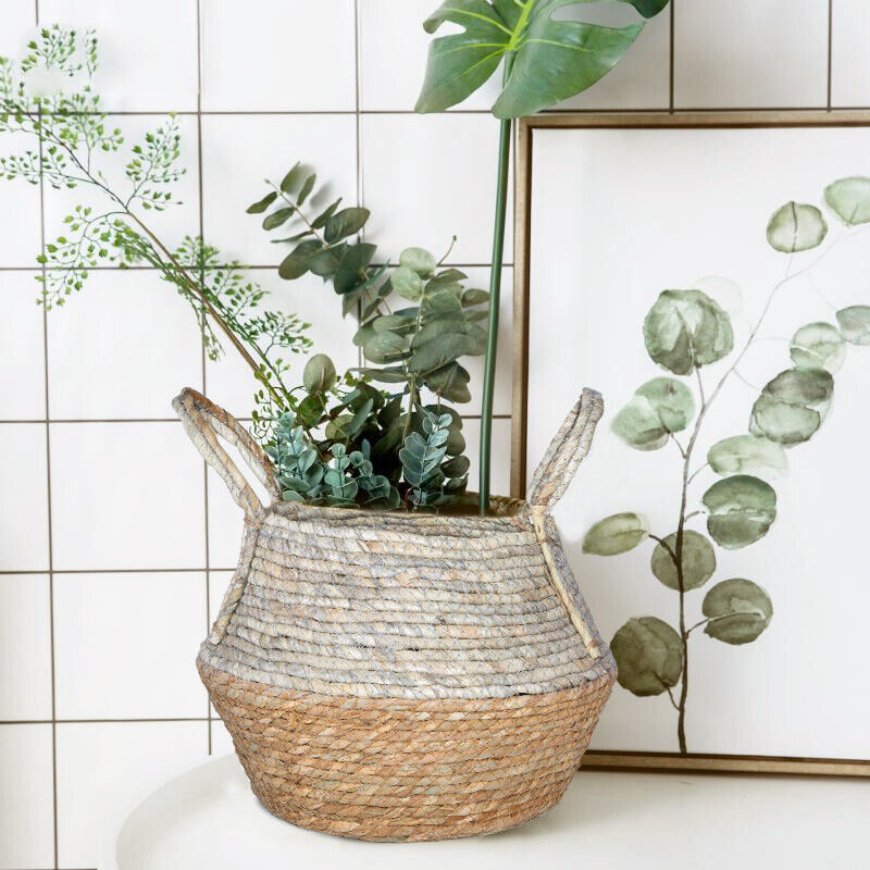 Natural Seagrass Belly Indoor Planter Storage Basket Flower Pot