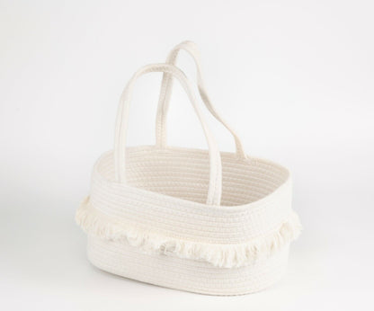 Cotton Rope Beach Bag With Fringe With Handles Shopping Basket Shoulder Tote Bag