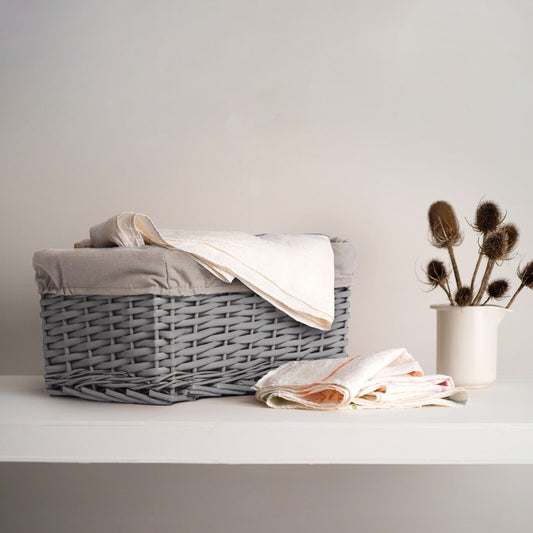 Grey Wicker Storage Basket With Liner Shelf Basket Gift Hamper Nursery Room Box