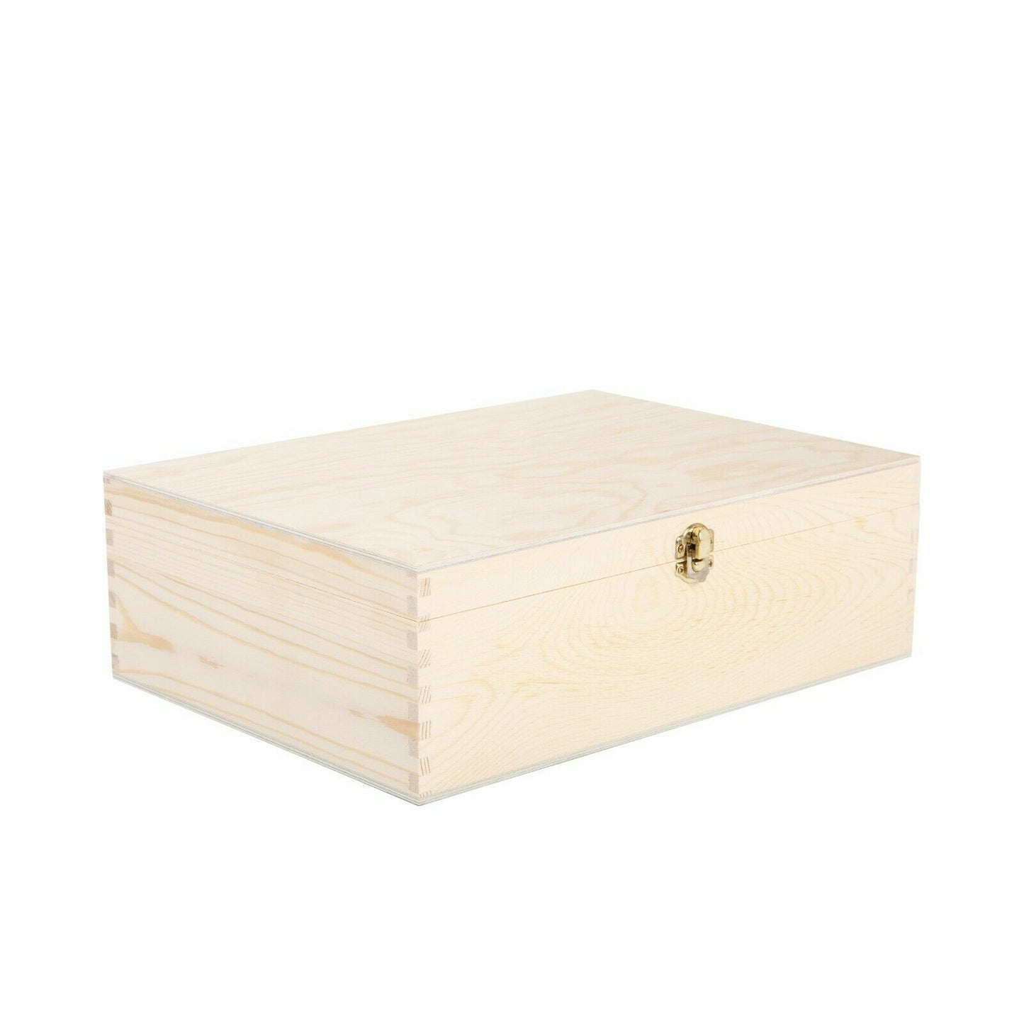 Natural Finish Wooden Storage Box DIY Crate With Hinged Lid And Locking Clasp