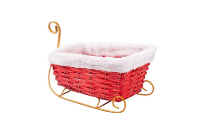 Wicker & Metal Decorative Christmas Sleigh Gift Basket Hamper Christmas Holiday