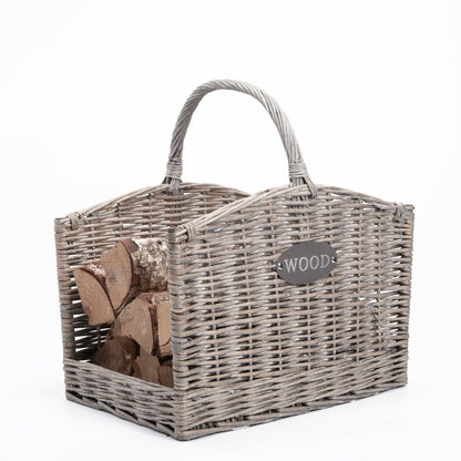 Large Grey Washed Wicker Fireside Heavy Duty Log Basket