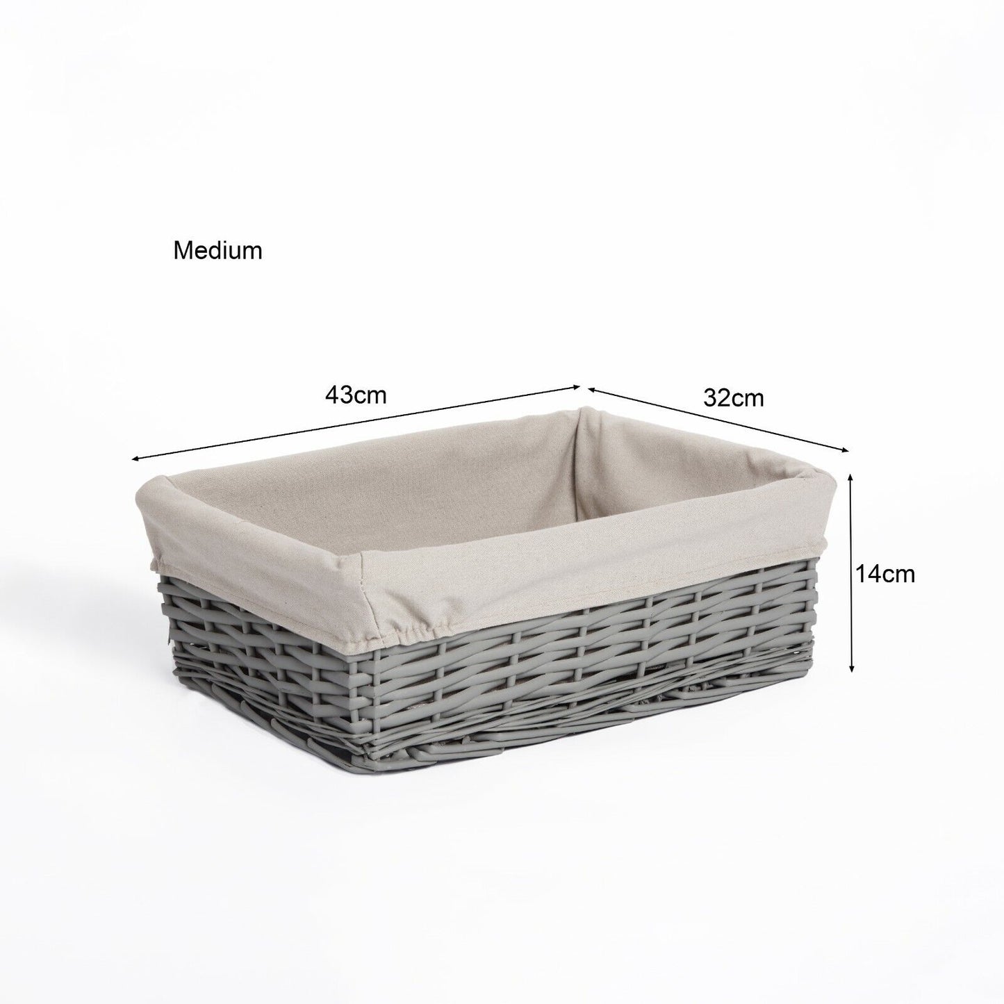 Grey Painted Three Sizes Available Wicker Storage Basket Shelf Organization Gift