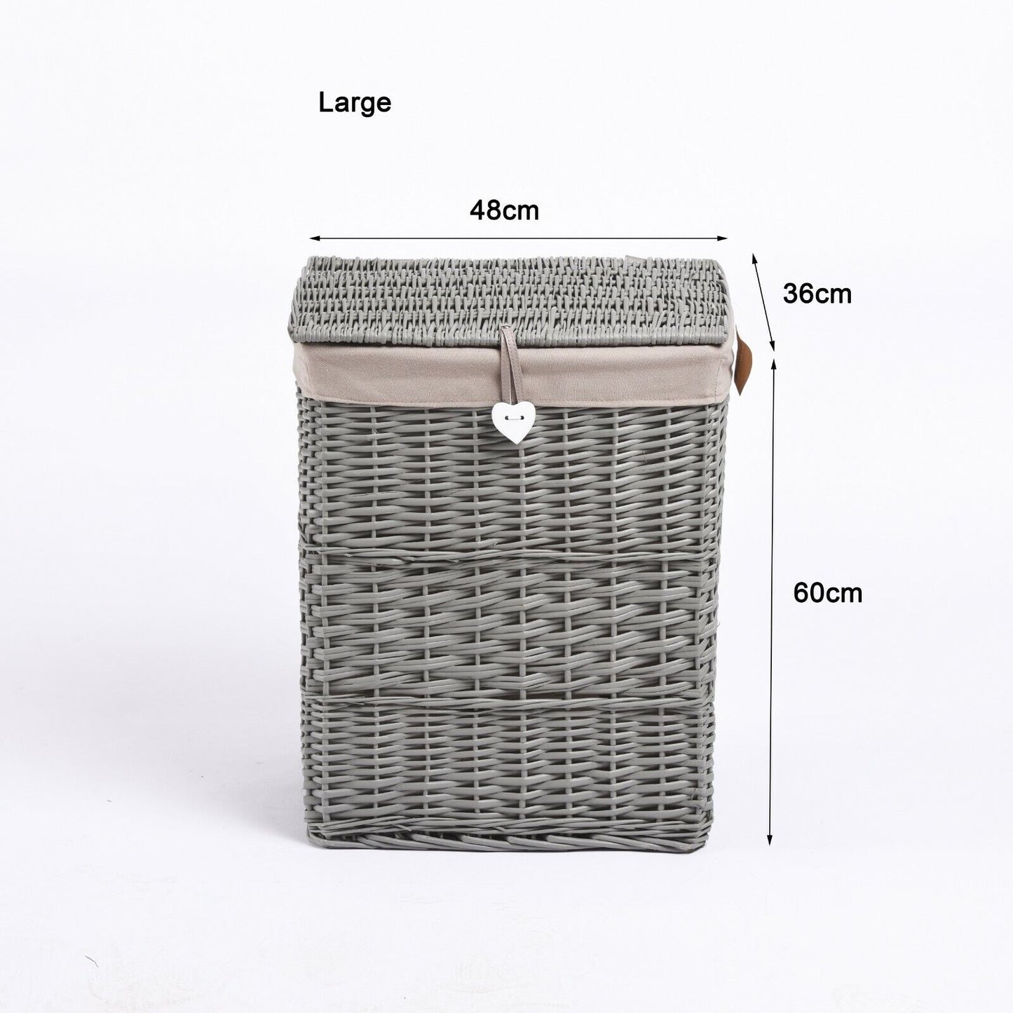 Premium Grey Paint Laundry Wicker Basket Cotton Lining With Lid Bathroom Storage