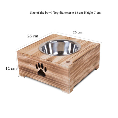 Dog Food Feeding Stand Station Stainless Double Raised  Bowls Wooden Crate