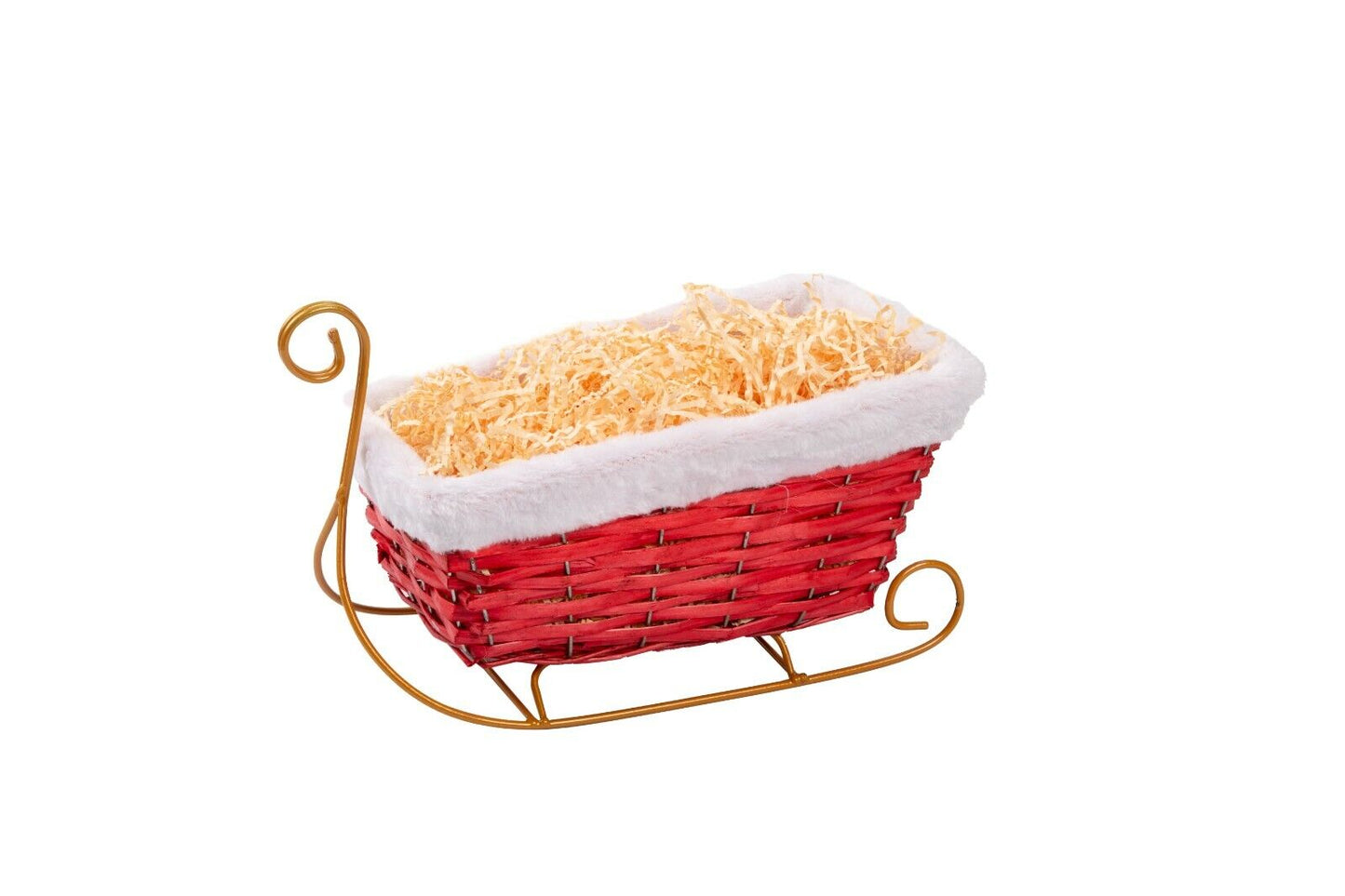 Wicker & Metal Decorative Christmas Sleigh Gift Basket Hamper Christmas Holiday