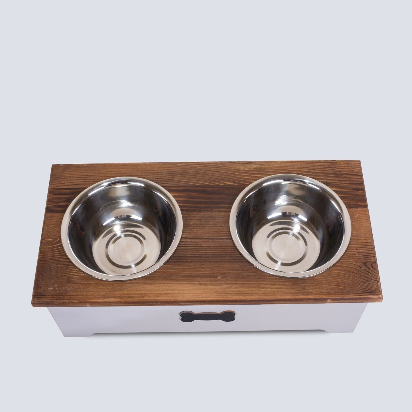 Luxury Dog Food Feeding Stand Station Stainless Double Raised  Bowls Wooden