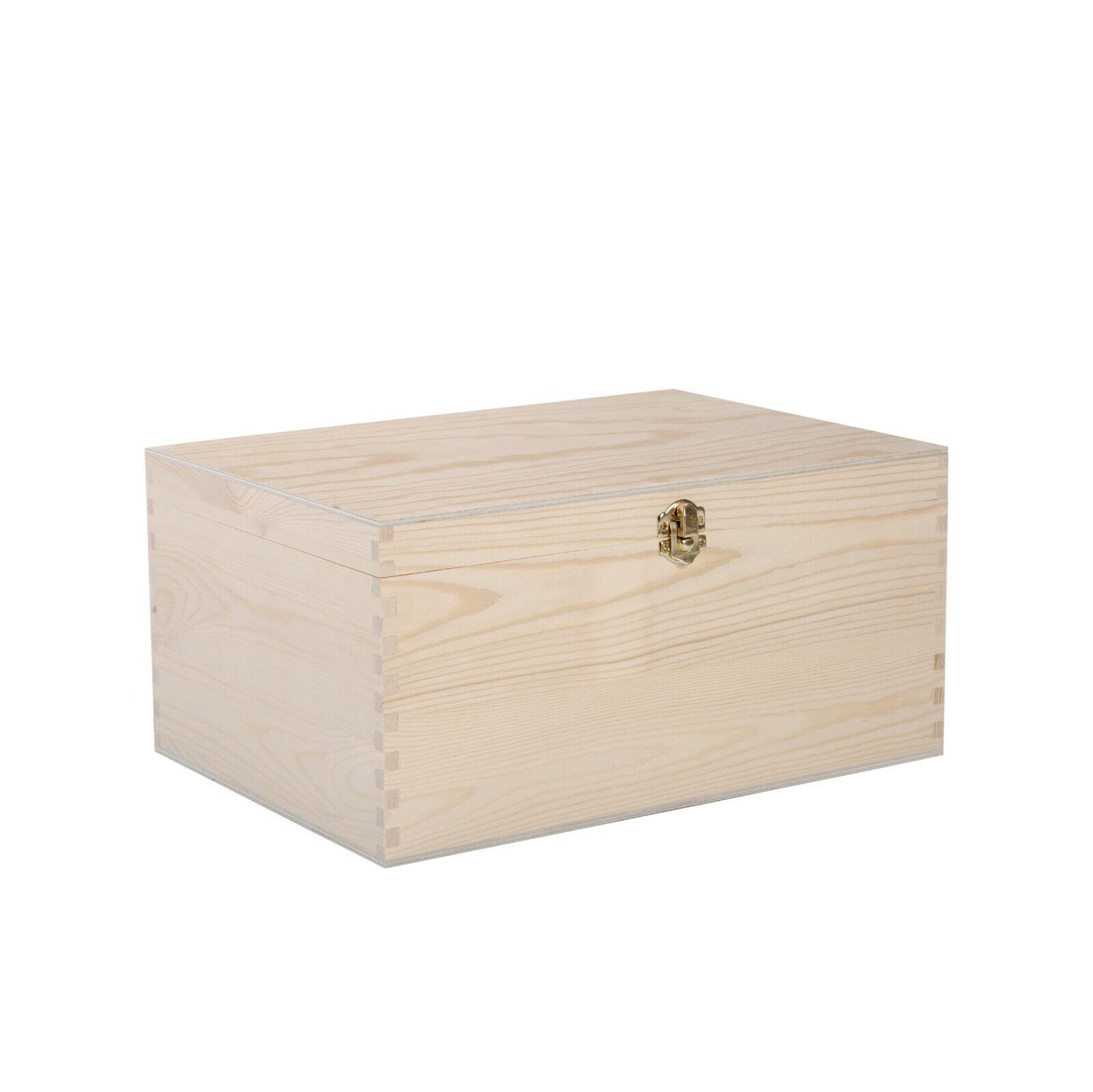 Natural Finish Wooden Storage Box DIY Crate With Hinged Lid And Locking Clasp