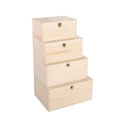 Natural Finish Wooden Storage Box DIY Crate With Hinged Lid And Locking Clasp