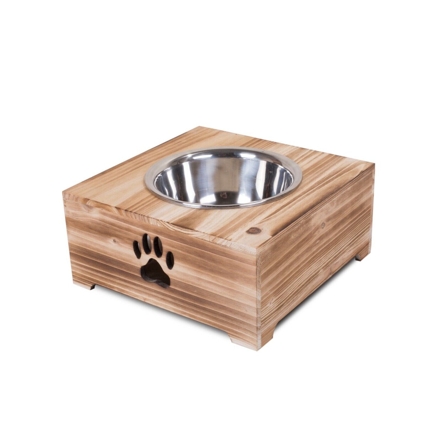 Dog Food Feeding Stand Station Stainless Double Raised  Bowls Wooden Crate