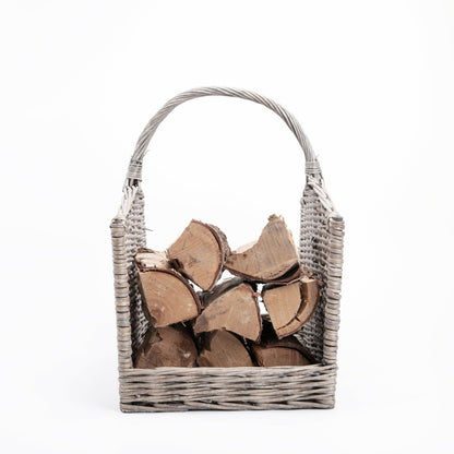 Medium Grey Washed Wicker Fireside Heavy Duty Log Basket