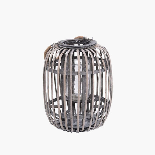 BH Grey Wicker Lantern With Candleholder Garden Lightning Table Lights