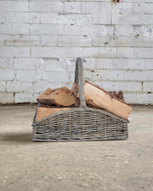 Shallow Style Grey Washed Fireside Log Basket Accessories Wicker Flower Basket