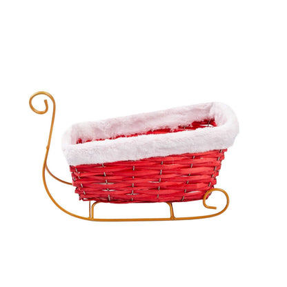 Wicker & Metal Decorative Christmas Sleigh Gift Basket Hamper Christmas Holiday