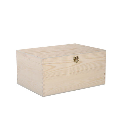 BH Natural Finish Creative Wooden Treasure Chest With Hinged Lid &Locking Clasp