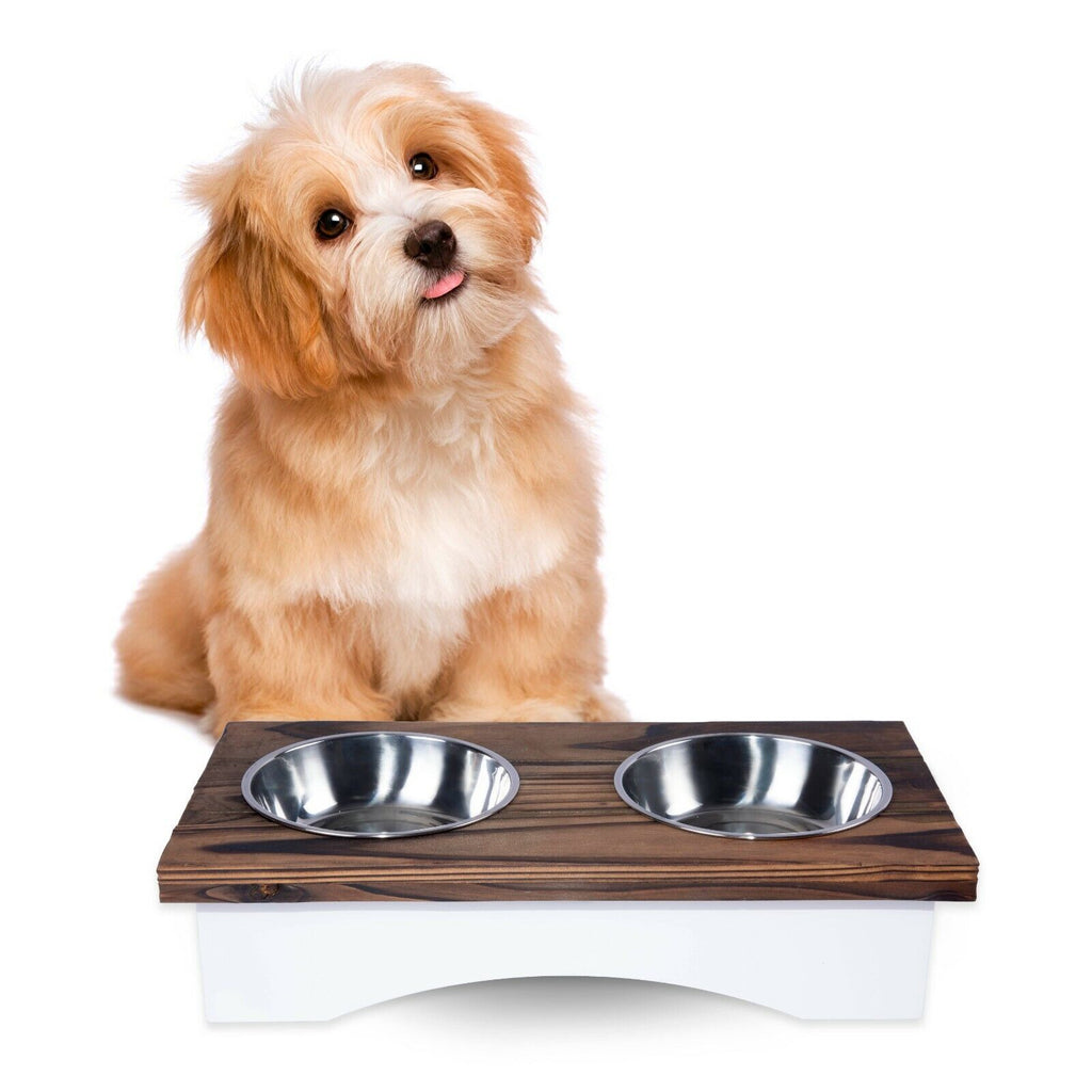 Small Animal Food Feeding Stand Station Stainless Double Raised Bowls ...