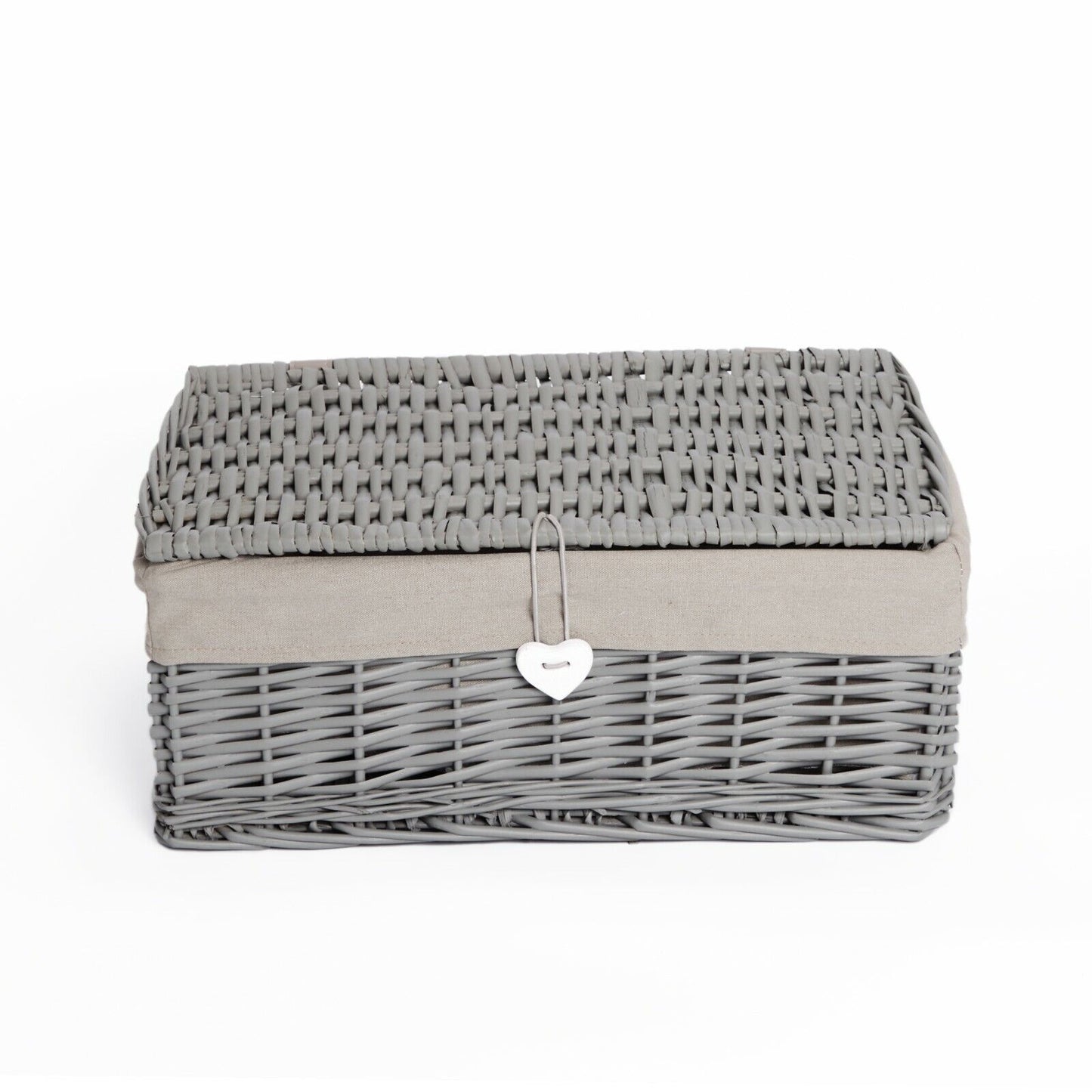 New Grey Painted Lid Wicker Basket Storage Collection Shelve Box Gift Hamper