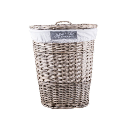 Wicker Oval Laundry Basket Bathroom Storage Laundry Bag Bin With Liner and Lid