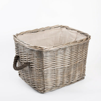 BH Strong Rectangular Natural Wicker Log/Storage Lined  Basket With Rope Handles