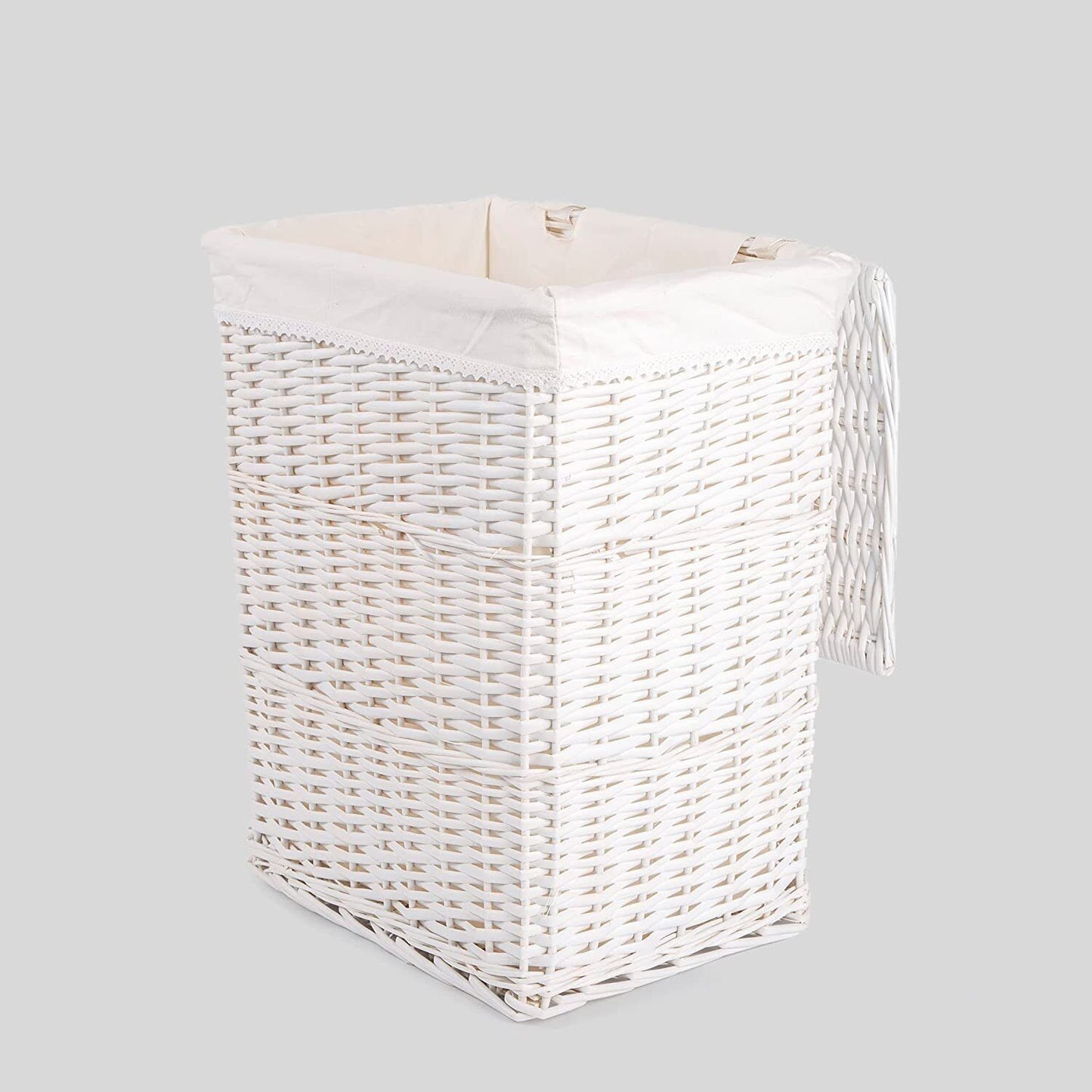 Premium White Wicker Laundry Basket With Liner With Lid Bathroom Storage