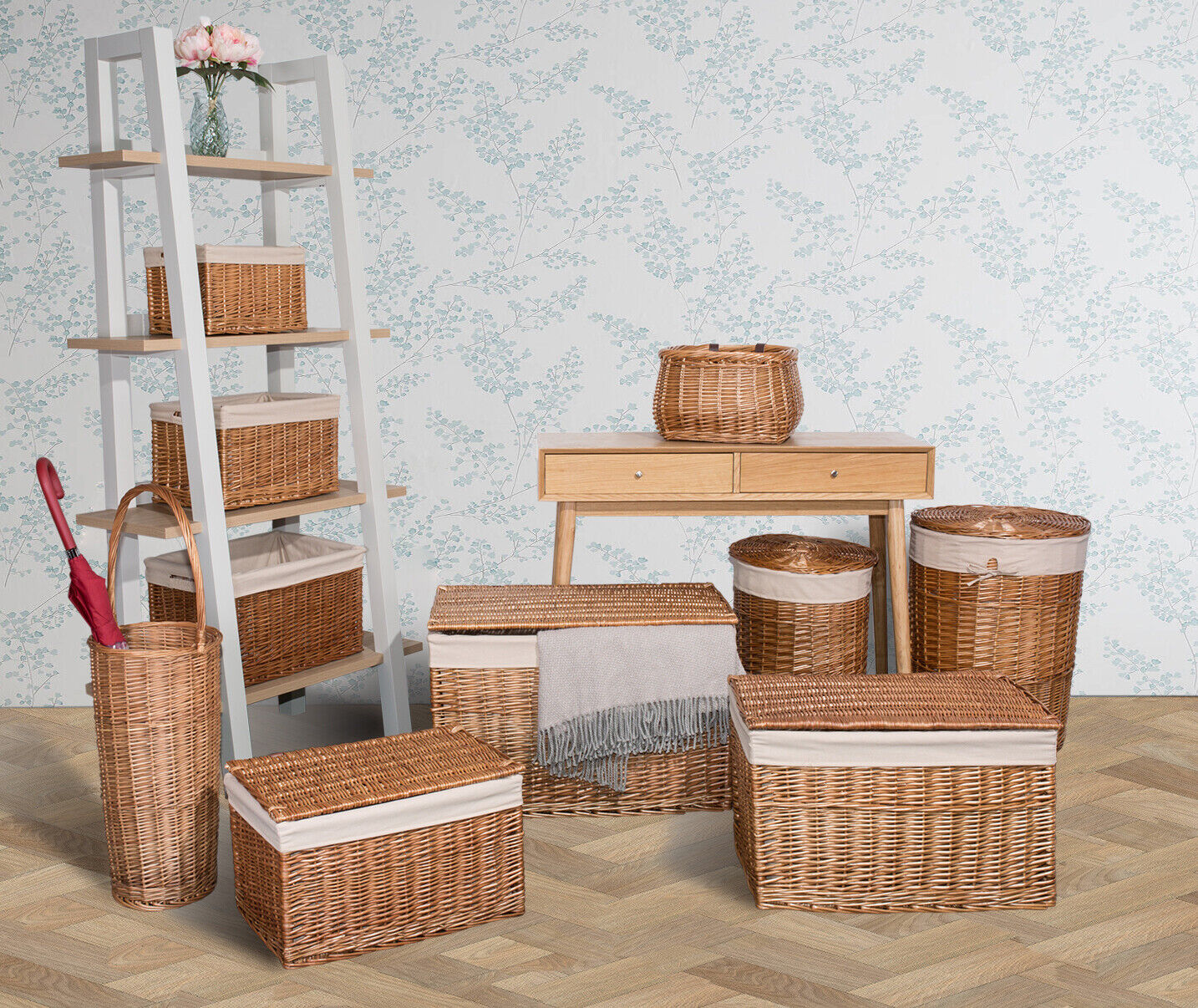 Natural Finish Wicker Trunk Baby Nursery Toys Blanket Storage Chest Basket Box