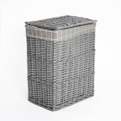 Grey Paint Laundry Wicker Basket Cotton Lining With Lid Bathroom Storage