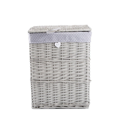 Premium Grey Paint Laundry Wicker Basket Cotton Lining With Lid Bathroom Storage