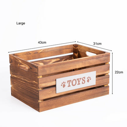 Brown Paw Print Dog Toys Chest Storage Collection Box Wooden Crates Gift Hampers